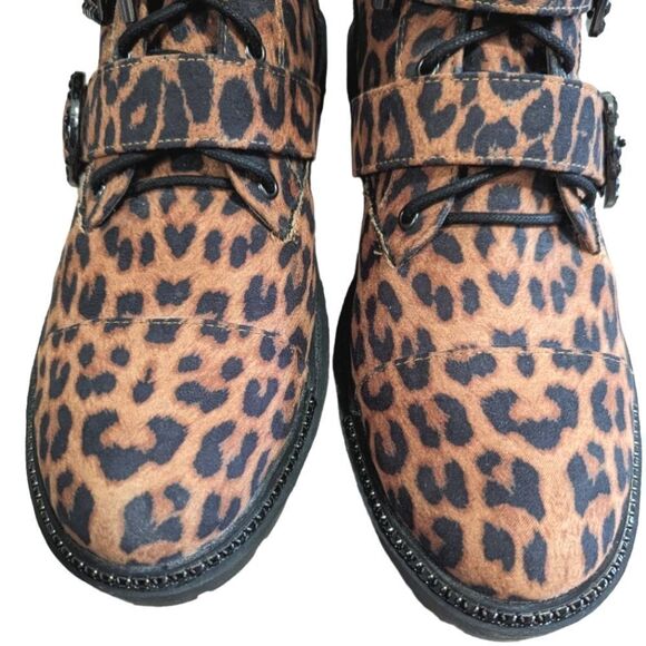 Jessica Simpson Kirlah animal print tan & black rhinestone combat boots 8.5 - Picture 10 of 11